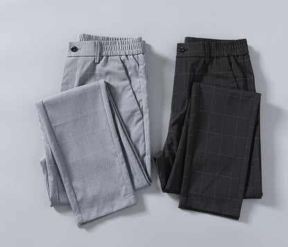 Male Suit Trousers Check Cooling Ice Silk Plaid Straight Up Clothes Offer Slacks Designer Men's Summer Pants Fabric 2025 Classic