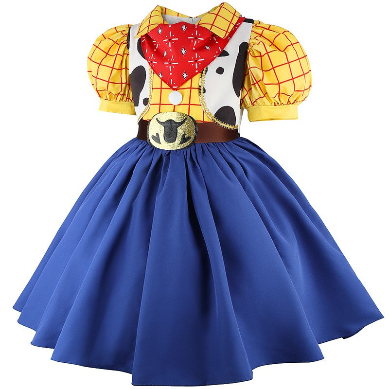 2026 New Girls Cow Spot Dress Children's Halloween Toy Cosplay Costume Toddler Up Birthday Stage Performance Cowboy Dress Carniv
