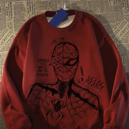 Moletom Marvel Homem-Aranha com gola redonda, estampado, 100% algodão, blusa unissex, solta, criativa, presente de Filmes Periféricos dos Vingadores