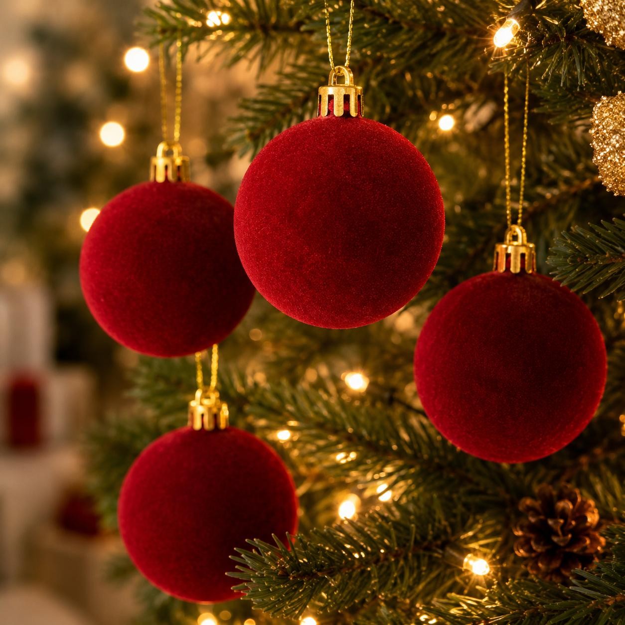 10pcs Burgundy Velvet Christmas Balls, Perfect Choice for Home Decor Tree Ornaments - Halloween, Thanksgiving, Birthday