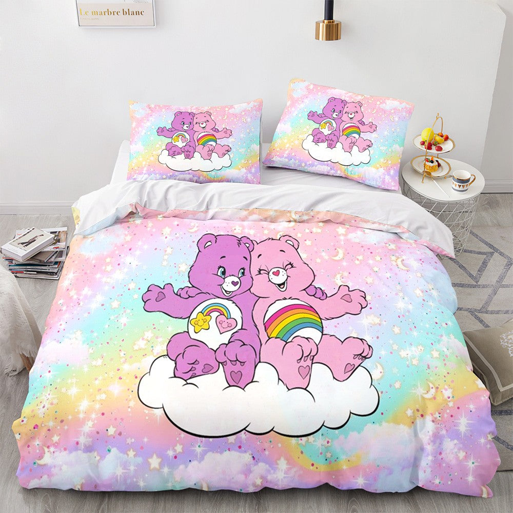 Cartoon Anime Care Bears Duvet Cover Set Kawaii Carebears Quilt Cover Pillowcase Set Bedding Set Kids Bedroom Decor Full Size