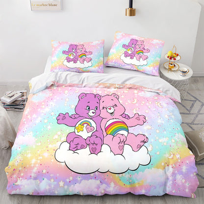 Cartoon Anime Care Bears Duvet Cover Set Kawaii Carebears Quilt Cover Pillowcase Set Bedding Set Kids Bedroom Decor Full Size
