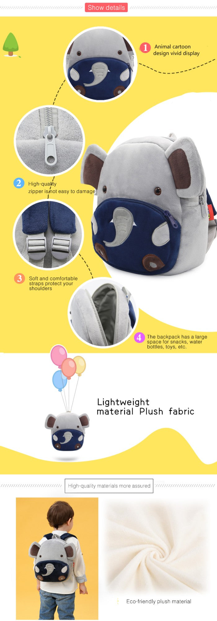Mochila Infantil Meninos Meninas Animal Fofo Elefante Mochila de Pelúcia para Jardim de Infância