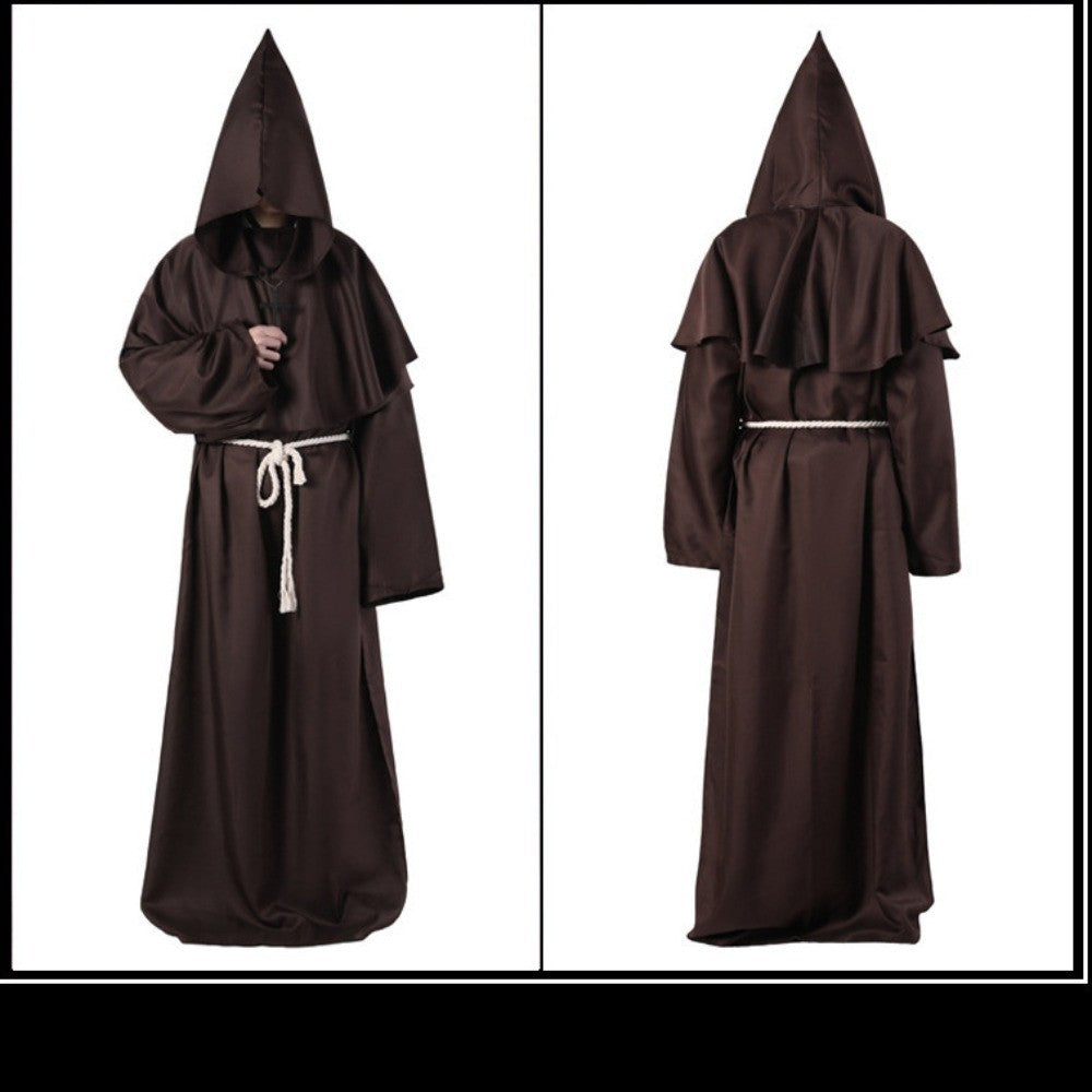 Medieval Hooded Monk Friar Priest Wizard Long Robe Unisex Adult Loose Stage Outfit For Masquerade Theme Party Halloween Cosplay