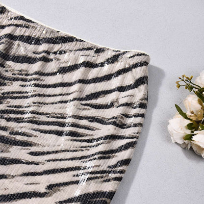Gtpdpllt Sexy Sequin Zebra Print Sequin Skirts Low Waist Casual Summer Hottie Short Women's Skirt Clubwear Christmas Bodycon