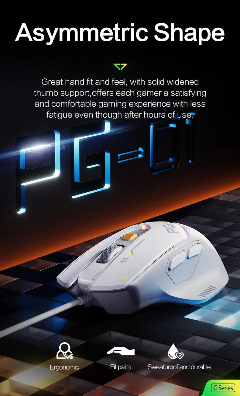 Mouse Inphic PG1 com Fio para Escritório/Jogos com 12 Efeitos de Iluminação RGB e 12800DPI, Adequado para Desktops e Laptops