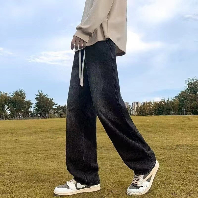 Casual Straight-Leg Jeans Men's Spring New Loose-Fit Elastic Waist American Style Wide-Leg Trousers New Arrival High Street Fash