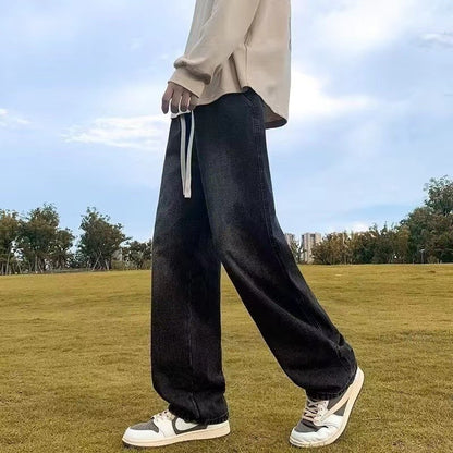 Casual Straight-Leg Jeans Men's Spring New Loose-Fit Elastic Waist American Style Wide-Leg Trousers New Arrival High Street Fash