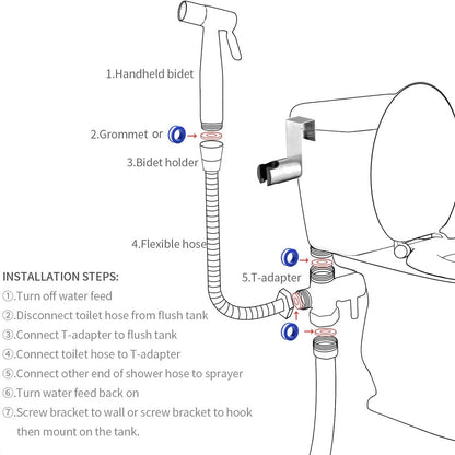 Handheld Toilet Bidet Faucet Sprayer Stainless Steel Bathroom Bidet Spraye Set Hand Sprayer Shower Head Self Cleaning No Punch