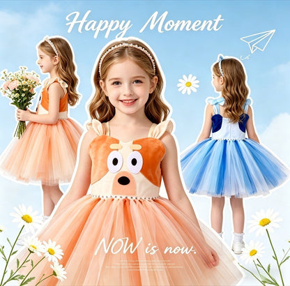 Animal Cosplay Costume Dog Print Tutu Dress Halloween Dog Role Play Outfit for Birthday Party Carnival Stage Themed Performance