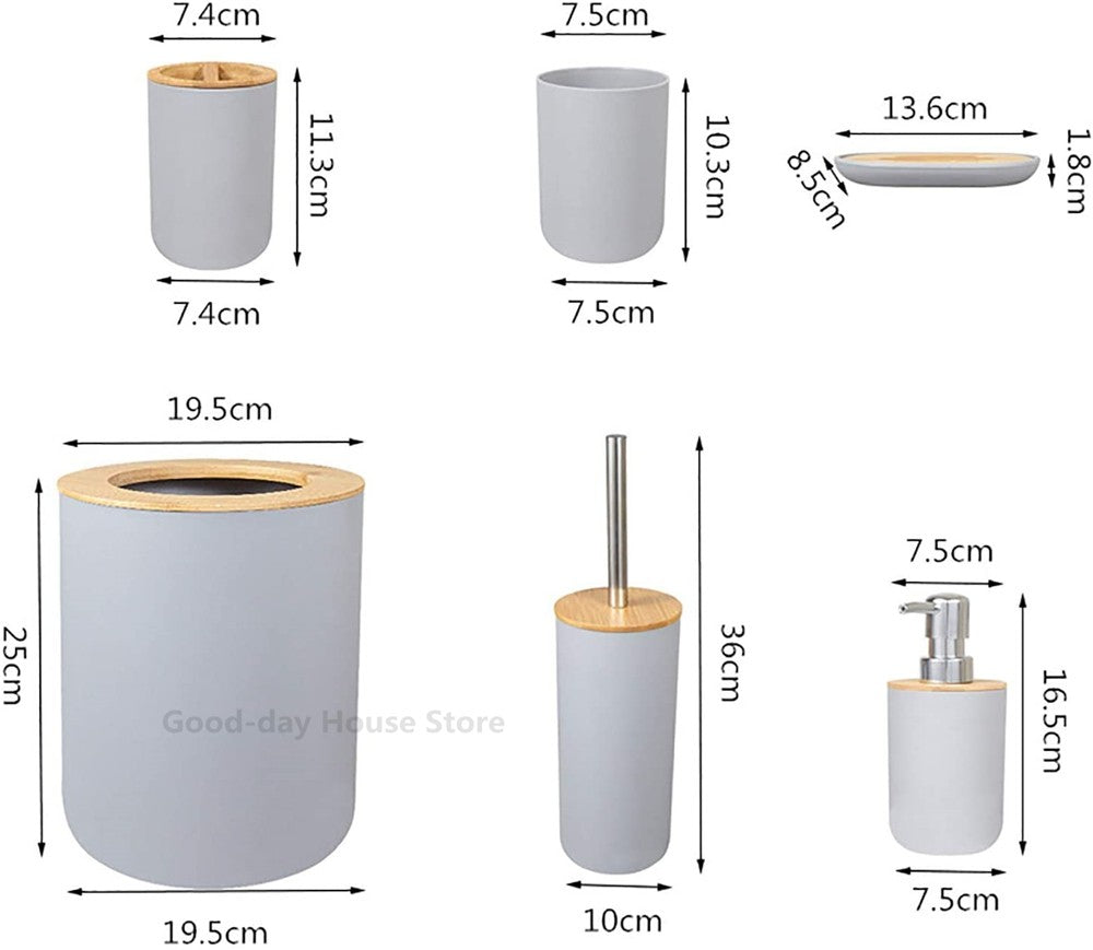 1x Acessórios de Banheiro Saboneteira Garrafa para Louça Lixeira de Banheiro Porta-Escova de Dentes Copo Suporte para Loção Escova Sanitária