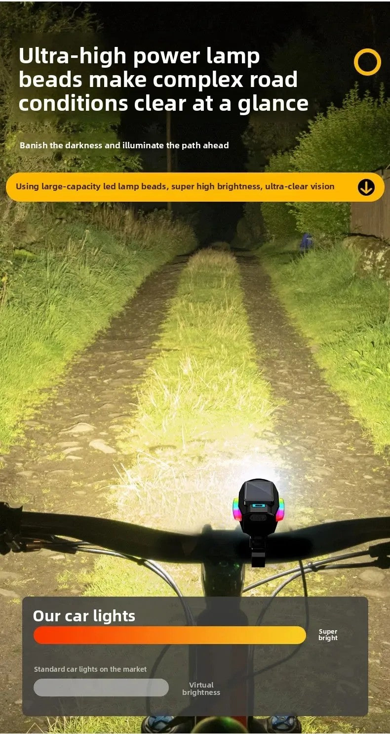 BUCKLOS Bike Light Solar Power Bicycle Front Light Highlight LED with Colorful Side Lamp Cycling Lights Bicycle Accessories