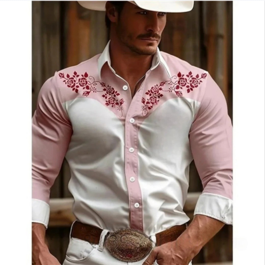 Men's retro western denim shirt, a must-have top for daily shopping, fashionable and casual lapel shirt, soft and comfortable