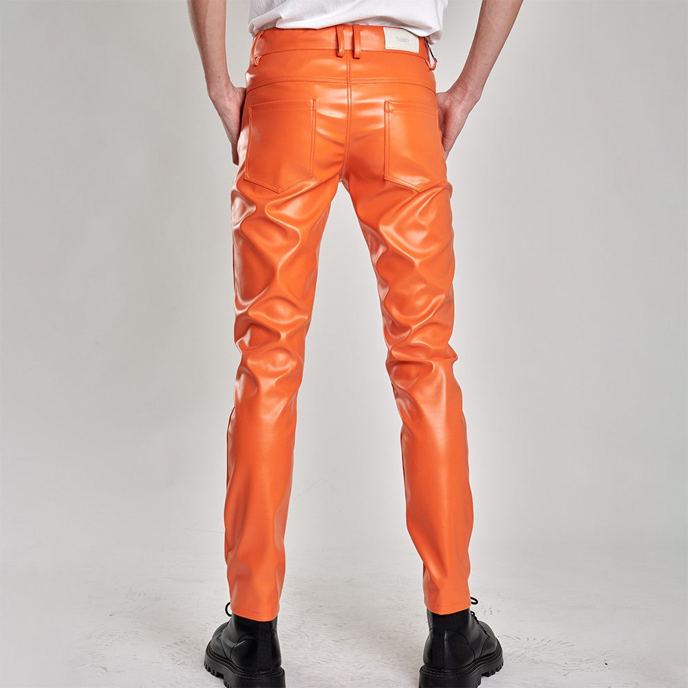 Men's Leather Pants Skinny Fit Stretch Fashion PU Leather Trousers Nightclub Party & Dance Pants Thin