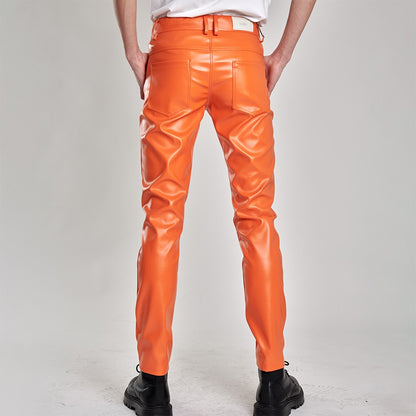 Men's Leather Pants Skinny Fit Stretch Fashion PU Leather Trousers Nightclub Party & Dance Pants Thin