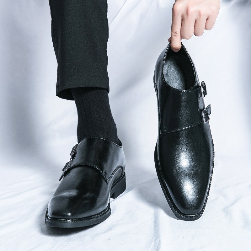 Classic Retro Dress Men's Monk Leather Shoes With Pointed Toe Buckle Business Office Wedding Soft Comfortable Men's Shoes