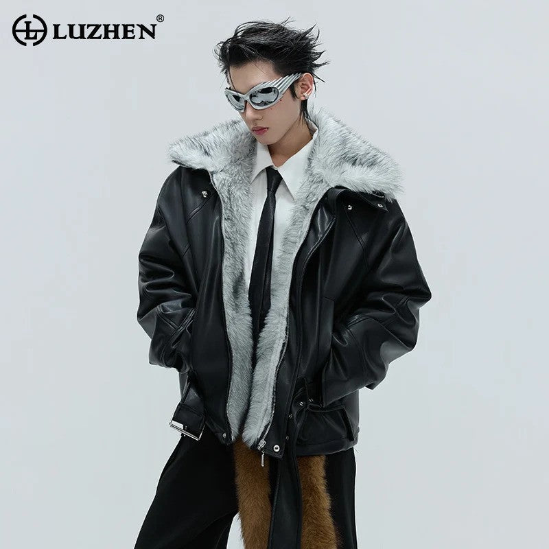 LUZHEN Winter Fashion High Quality Reversible Design Fur Liner Warm Leather Parka Men Original 2025 New Niche Padded Coat JY4797