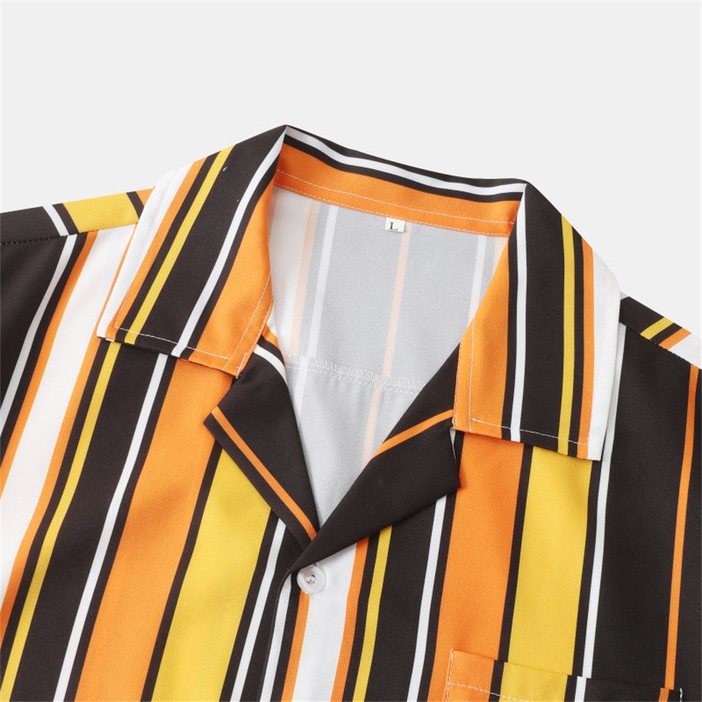 Summer Men Stripe Casual Shirts Hawaiian Beachwear Streetwear Fashion 3d Print Short Sleeve Holiday Imported Clothing Floral