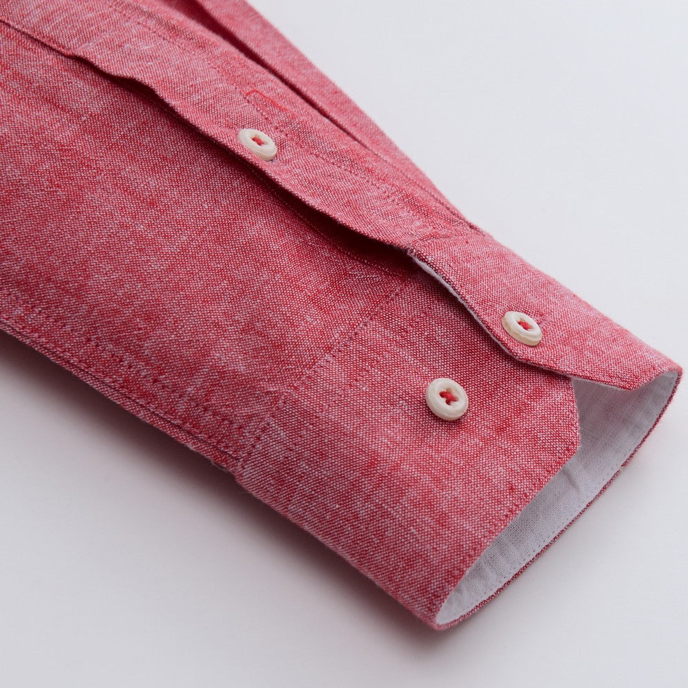 Men‘s Solid Button-Down Collar Dress Shirt - Breathable Cotton-Linen Blend - Long Sleeve, Slim-fit - Spring Summer Casual Chic