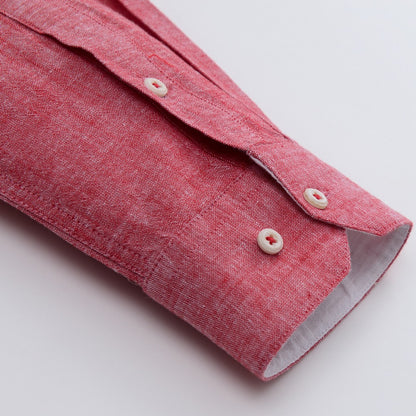 Men‘s Solid Button-Down Collar Dress Shirt - Breathable Cotton-Linen Blend - Long Sleeve, Slim-fit - Spring Summer Casual Chic