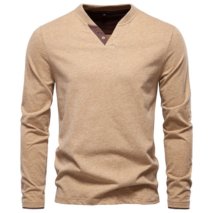 AIOPESON 100% Cotton T-shirt Men Casual Solid Color Long Sleeve Sweater Autumn Fashion High Quality Henley Collar Mens T-shirts