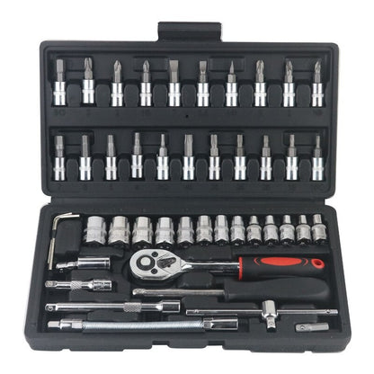 Jogo de Ferramentas para Carro Mecânico 46 Peças Kit Soquete de 1/4 Pol. com Chave Catraca de Torque - Combo para Reparo Automotivo