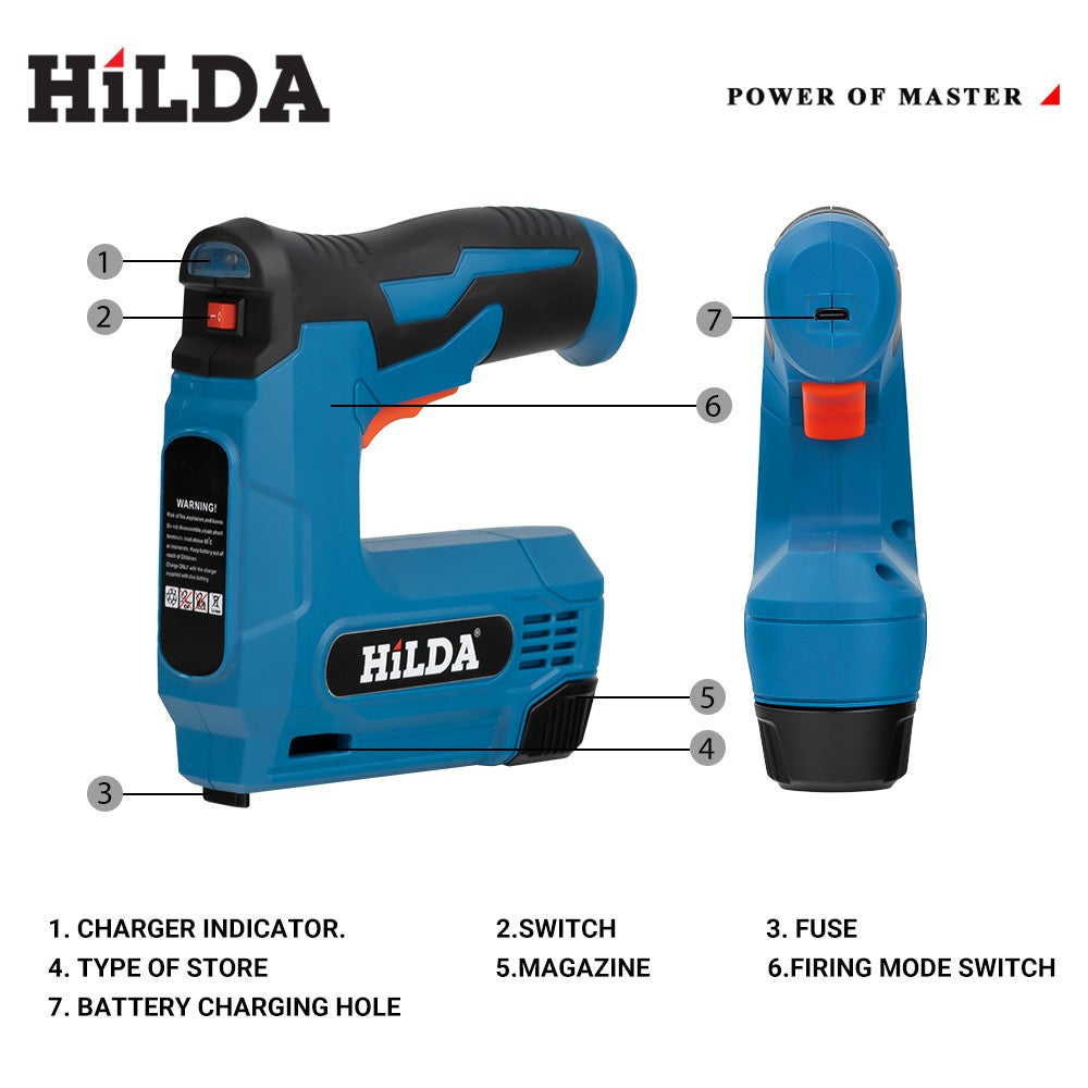 HILDA USBElectric 2 em 1 pistola de pregos a ar móveis pistola pneumática grampeador de moldura de madeira ferramenta pneumática ferramentas elétricas com 2000 unidades de grampos