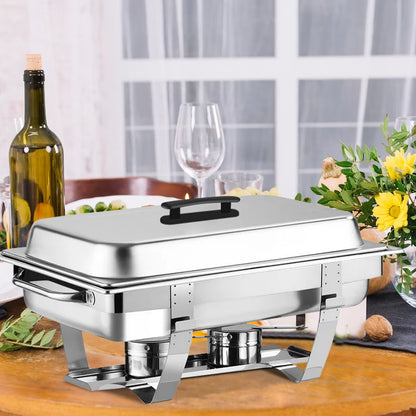 2 Packs Chafing Dish Buffet Set Stainless Steel 2 Grid8 Qt. Foldable Rectangular Warmer 2 Half Size Food Pans for Parties Even