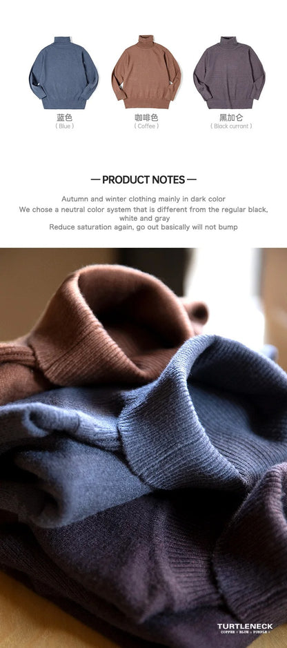 Maden Thermal Sweater Men’s Turtleneck Basic Knitted Shirts Autumn Winter Solid Thick Pullovers Turn-down Collar Soft Underwear