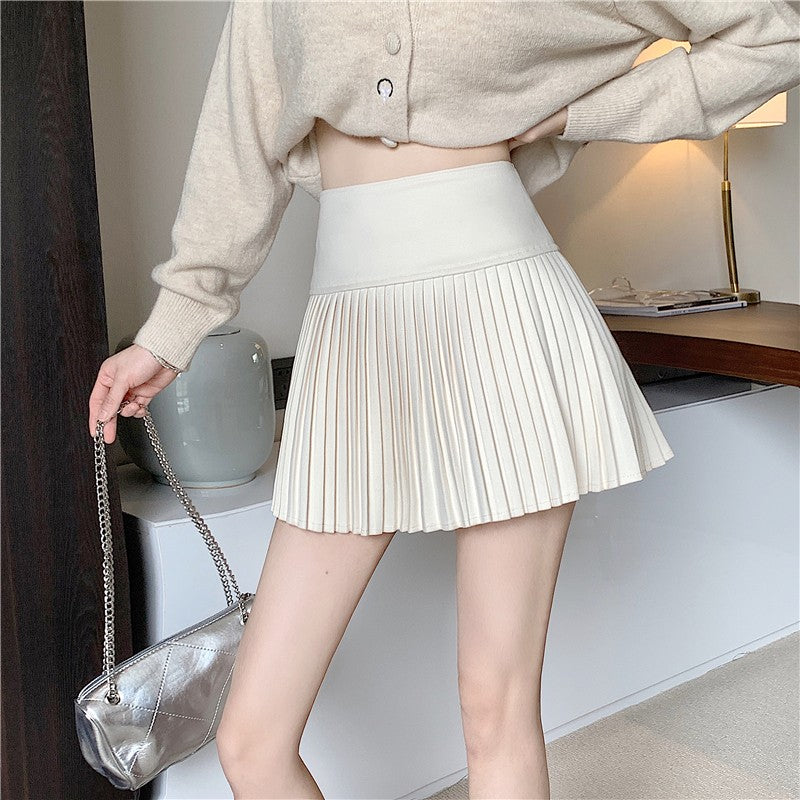 Wool Skirt Women High Waist Pleated Mini Skirt with Bulit-in Shorts Tennis Skirt Teen-girl Fall Winter Vintage Academia Outfit