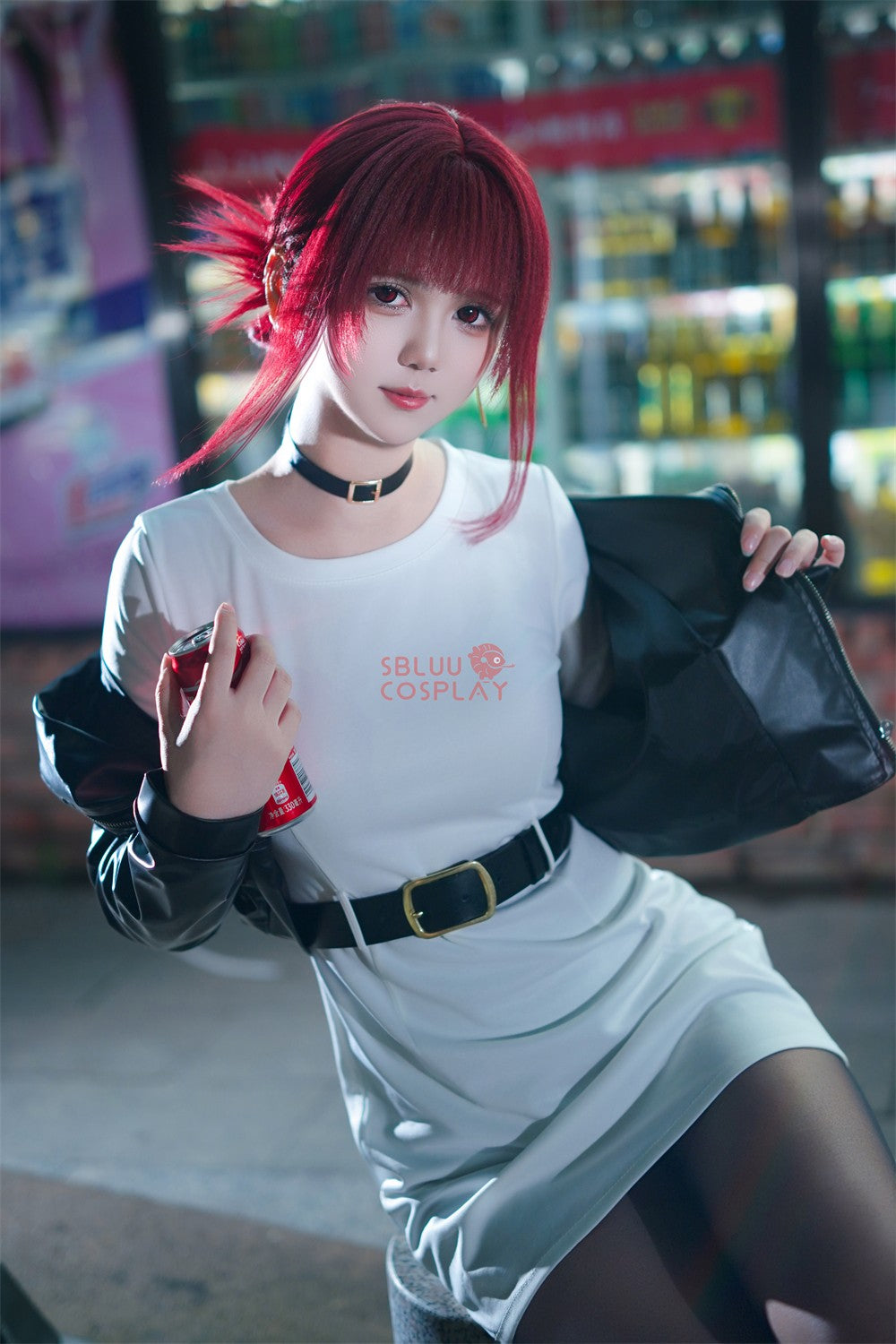 SBluuCosplay Tayama Yamada Cosplay Costume Smoking Behind the Supermarket PU Coat Dress Halloween Carnival Party Suit