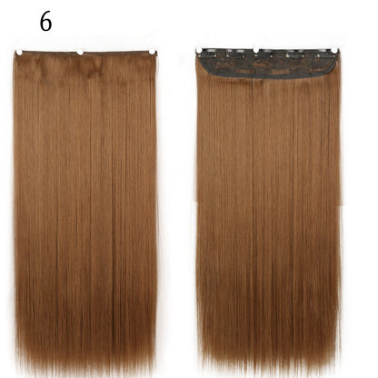 Apliques de Cabelo Sintético Liso Comprido de 5 Clipes 22'' Fibra de Alta Resistência ao Calor Preto Castanho Loiro