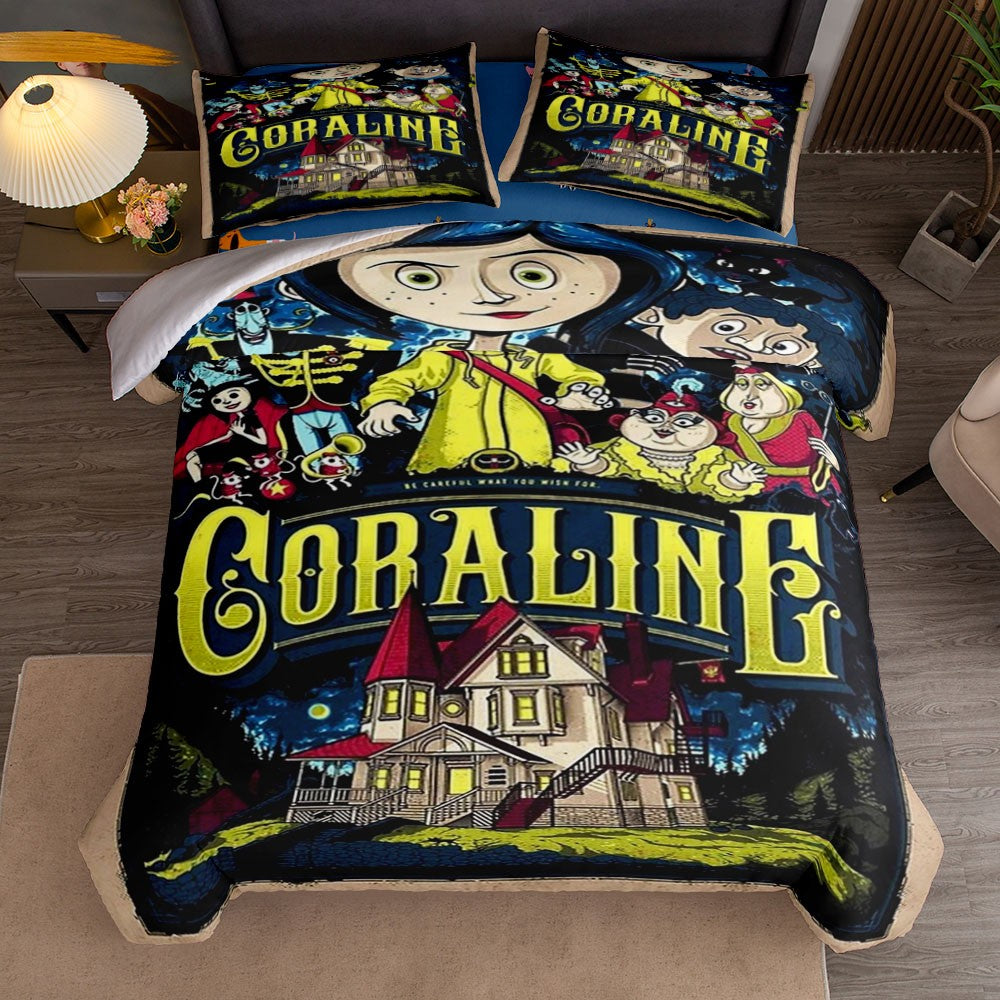 Conjunto de Capa de Edredom Coraline Tamanho King Queen Casal Solteiro