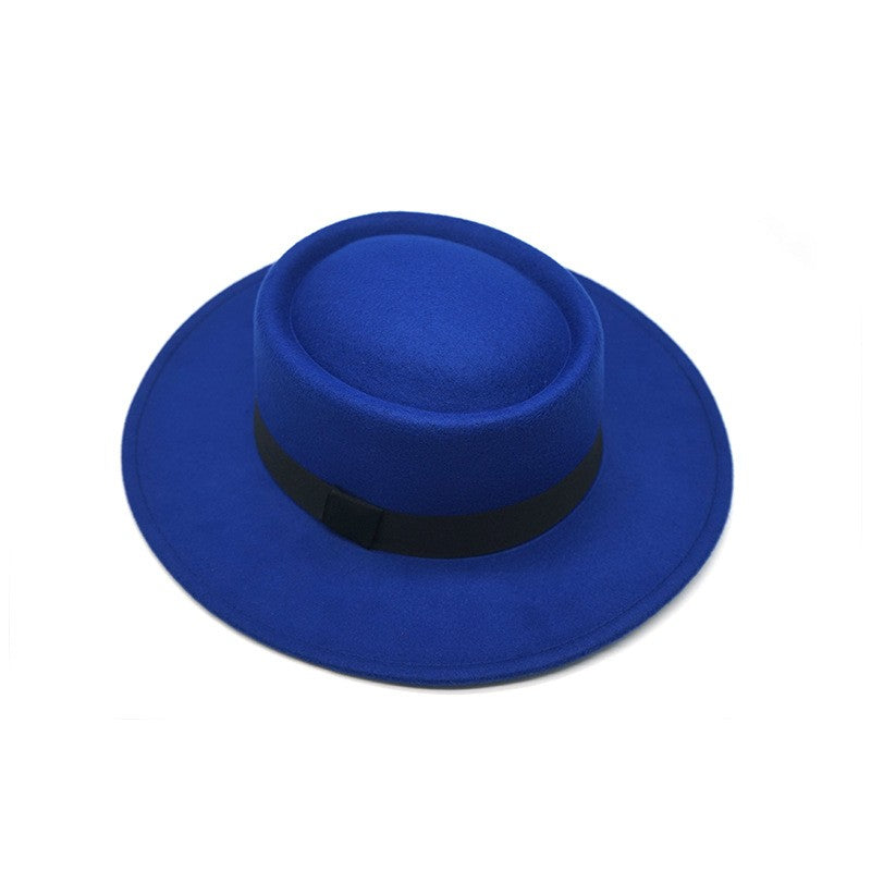 Red fedora hat men's flat top hat ladies felt jazz hat oval hat Panama new hip-hop fedora hat flat brim wholesale