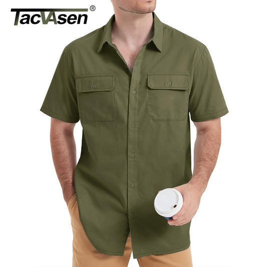 TACVASEN Quick Dry Short Sleeve Shirts Mens Casual Button Up Cargo Shirt Summer Hiking Fishing Trekking Work Shirts Outdoor Male