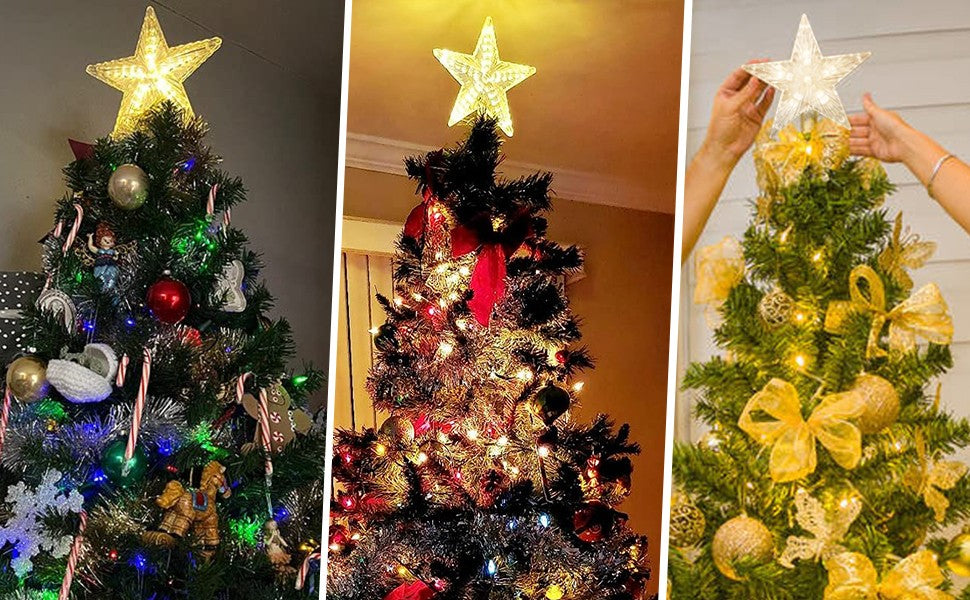 15/19/23cm Christmas Tree Top Star Light LED Glowing Star Lamp Xmas Tree Decoration Home Party Supplies Navidad New Year Gift