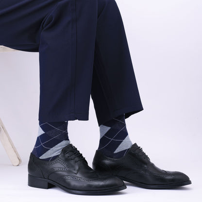 5 Pairs Mens Dress Socks Plus large Size?High Quality Combed Cotton Crew Socks?Black Cool Argyle Breathable Casual Socks for men