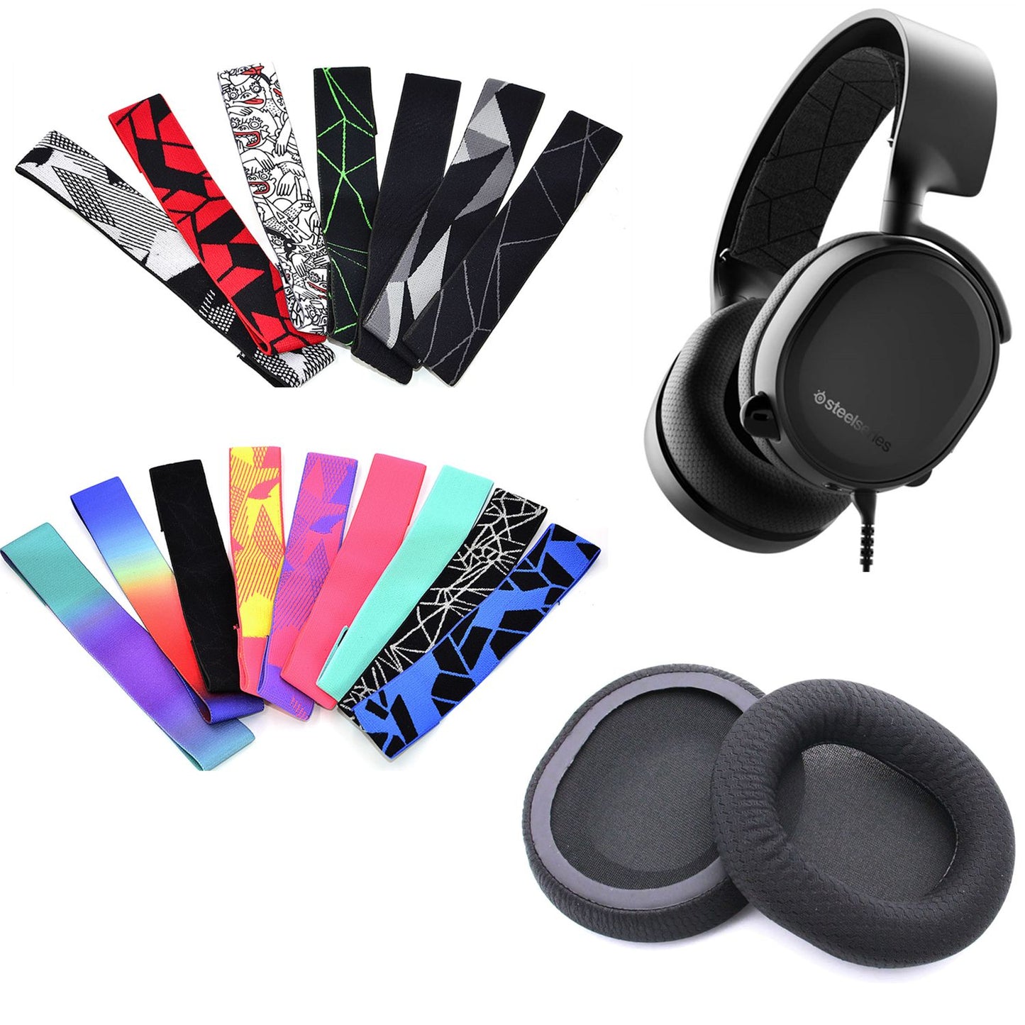 For SteelSeries Arctis 3 5 Earmuffs Gaming Headset Foam EarpadsPads Sponge Cushion Replacement Elastic HeadBand HOOk&LOOP Beam