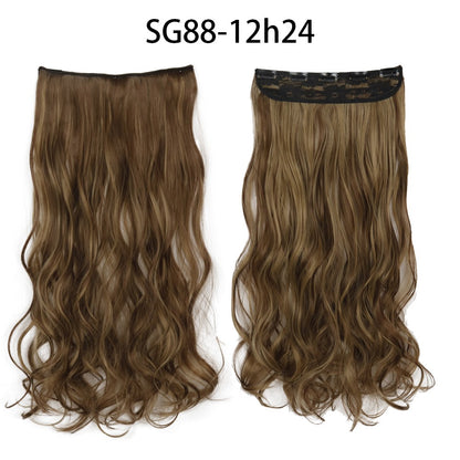 Apliques de Cabelo Sintético Liso Comprido de 5 Clipes 22'' Fibra de Alta Resistência ao Calor Preto Castanho Loiro