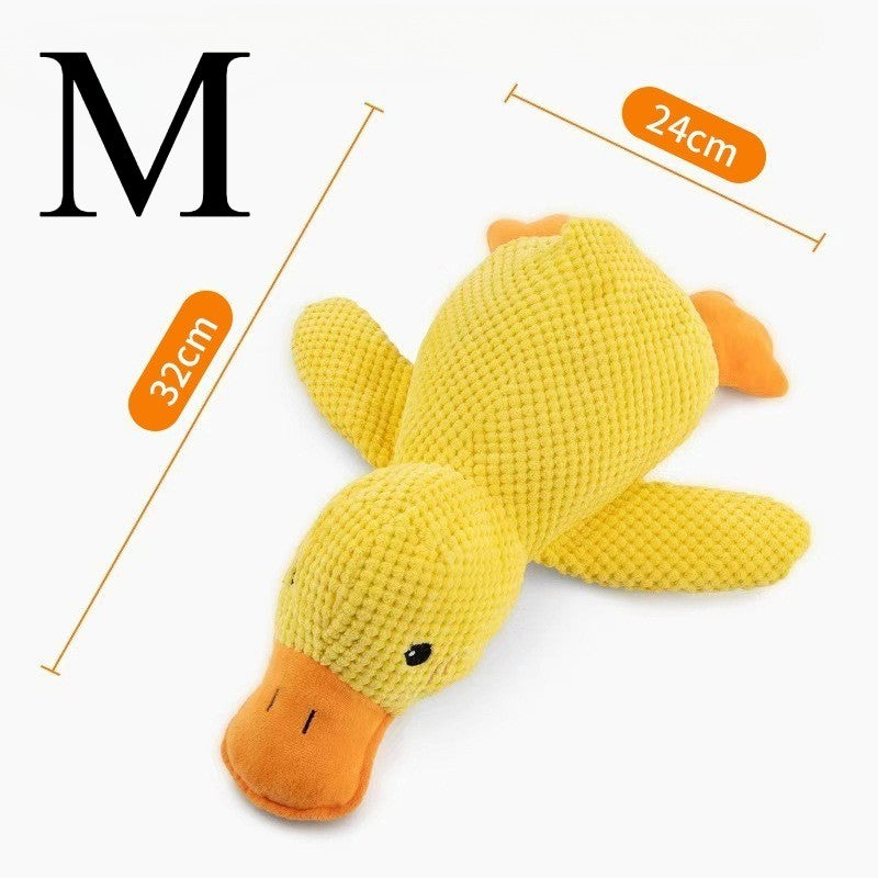 Brinquedo de cachorro pato de pelúcia resistente à mastigação com som de grasnido para alívio do ranger dos dentes, companheiro macio para cães pequenos e grandes
