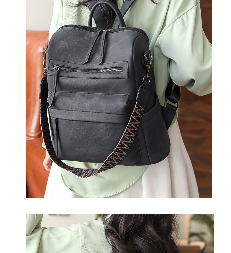 Women's Waterproof and Anti-theft PU Leather Large Capacity Retro Travel College Style Laptop Backpack Shoulder Bag Handbag