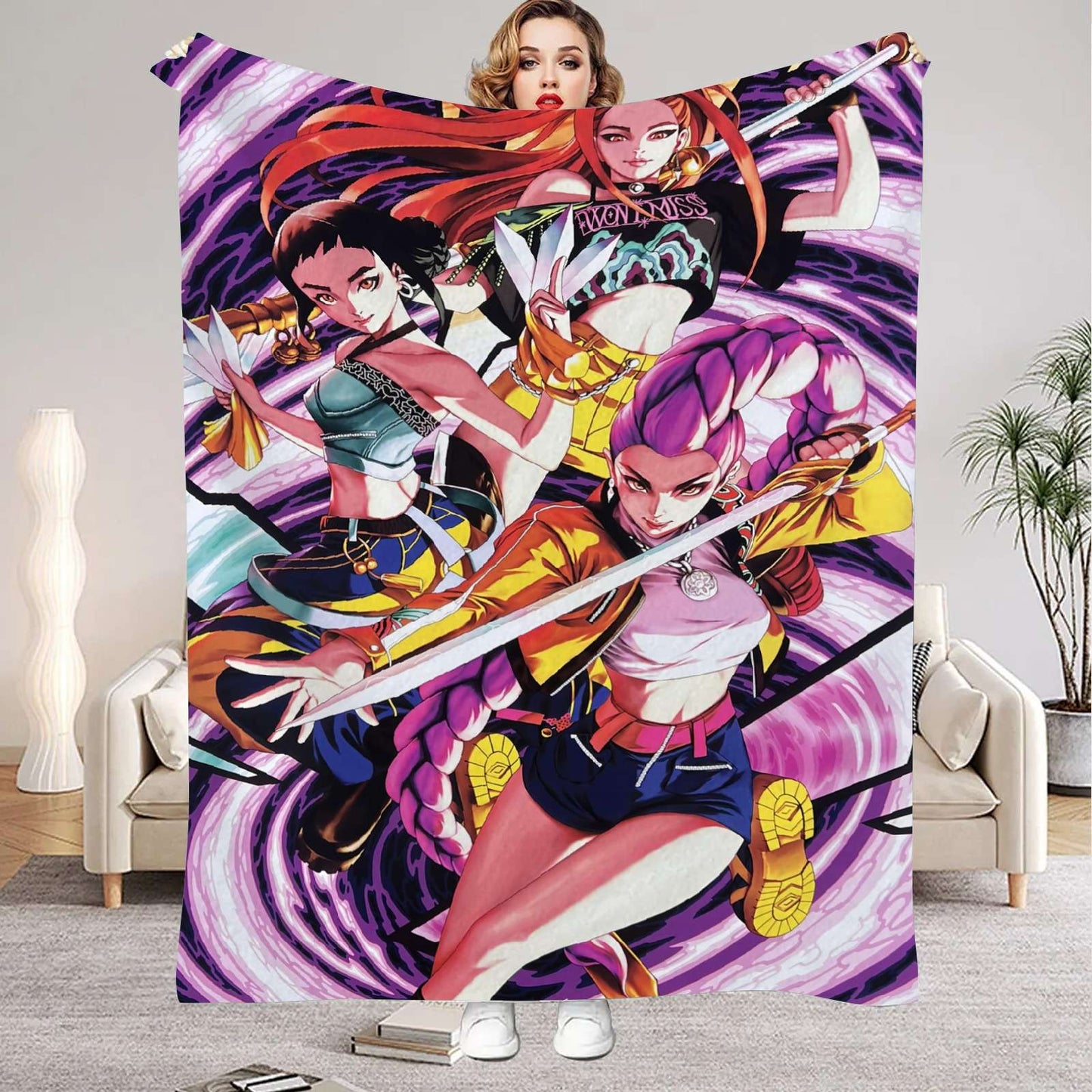 Huntrix Blankets K pop Demon Hunters Zoey Rumi Mira Soft Warm Throw Blanket Kids Living Room Couch Sofa Bed Fluffy Bedspread