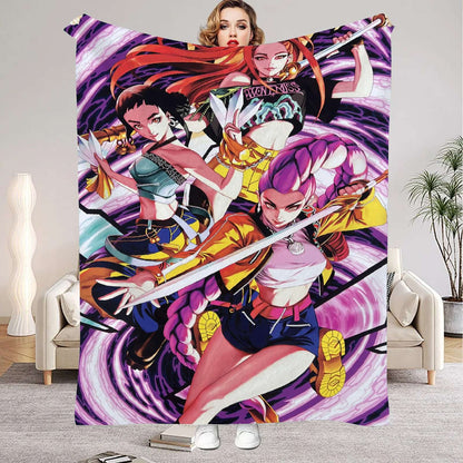 Huntrix Blankets K pop Demon Hunters Zoey Rumi Mira Soft Warm Throw Blanket Kids Living Room Couch Sofa Bed Fluffy Bedspread