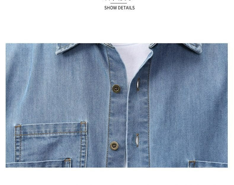 2025 Summer New Men's Casual Loose Shirt Polo Neck Short Sleeve Single Breasted Shirts Men's Vintage Solid Cargo Jeans  Tops