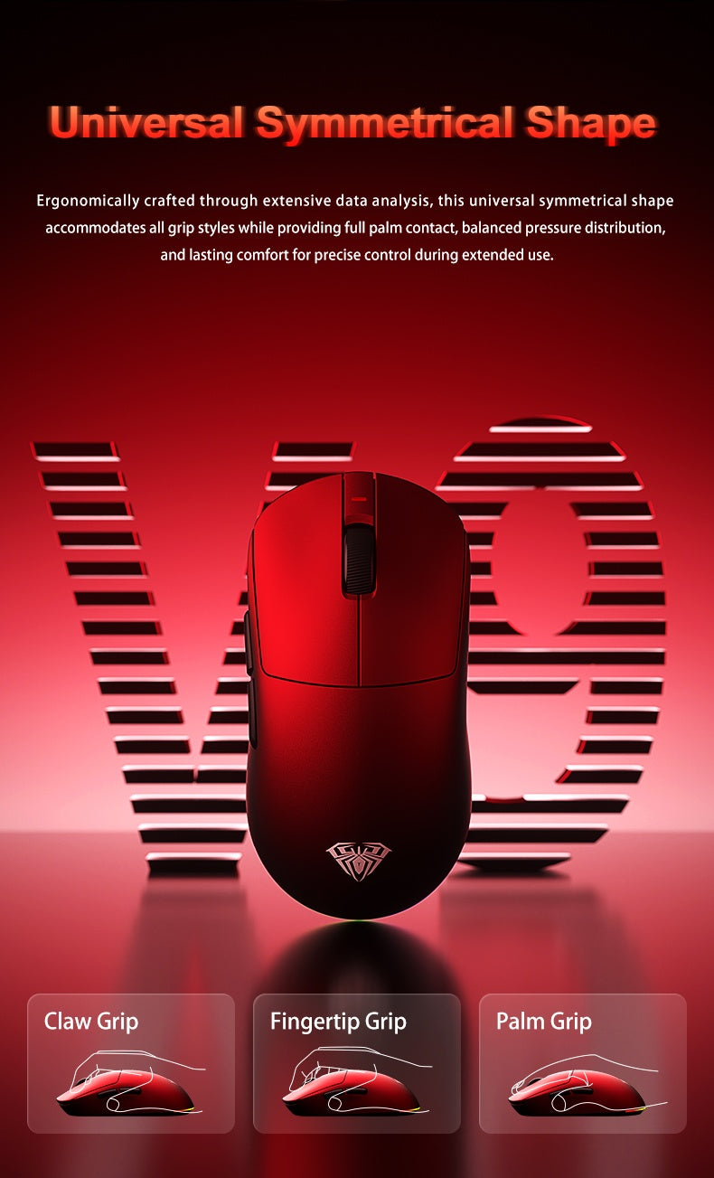 Mouse Gamer sem Fio Aula V9 Ultra E-sports Duplo 8k 3 modos PAW 3950 8k 55g Leve Ergonômico Acessório Personalizado para PC