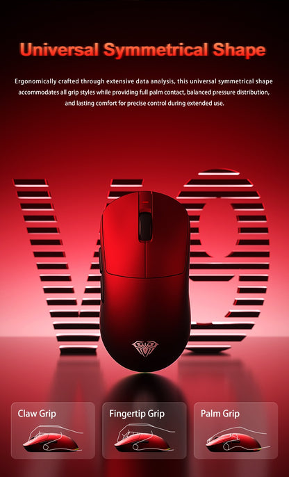 Mouse Gamer sem Fio Aula V9 Ultra E-sports Duplo 8k 3 modos PAW 3950 8k 55g Leve Ergonômico Acessório Personalizado para PC