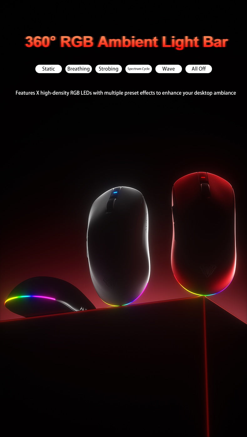 Mouse Gamer sem Fio Aula V9 Ultra E-sports Duplo 8k 3 modos PAW 3950 8k 55g Leve Ergonômico Acessório Personalizado para PC