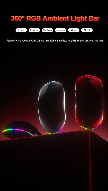 Mouse Gamer sem Fio Aula V9 Ultra E-sports Duplo 8k 3 modos PAW 3950 8k 55g Leve Ergonômico Acessório Personalizado para PC