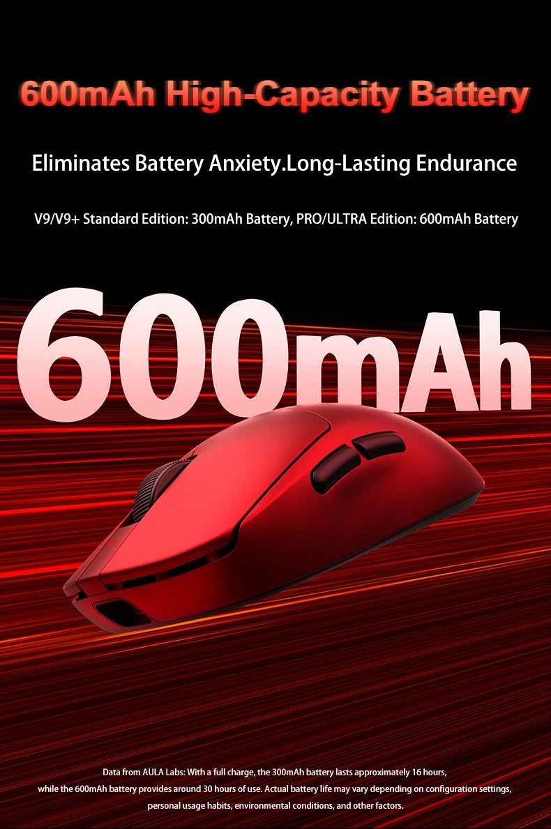 Mouse Gamer sem Fio Aula V9 Ultra E-sports Duplo 8k 3 modos PAW 3950 8k 55g Leve Ergonômico Acessório Personalizado para PC