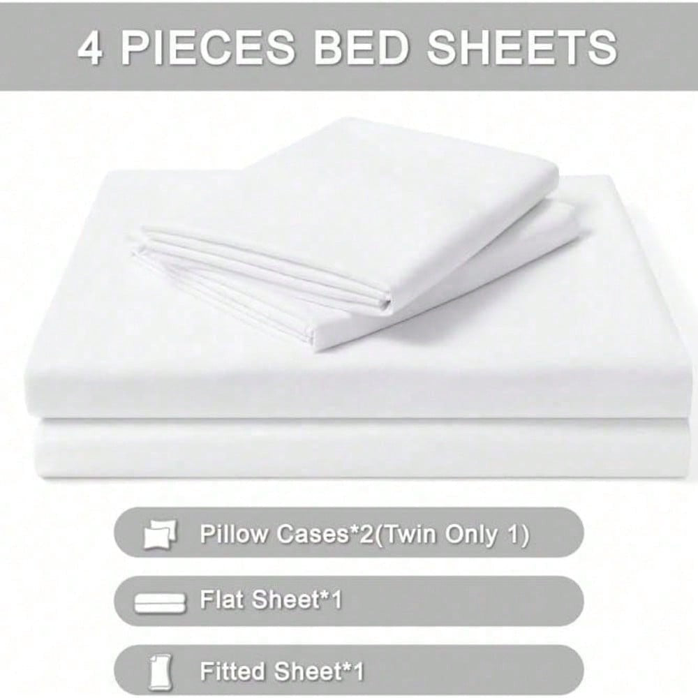 Conjunto de Lençóis Sedosos e Luxuosos de 3/4 Peças, Lençóis Macios de Bolso Profundo, Conjunto de Cama Refrescante, 1 Lençol de Elástico, 1 Lençol de Cima, 1/2 Fronhas
